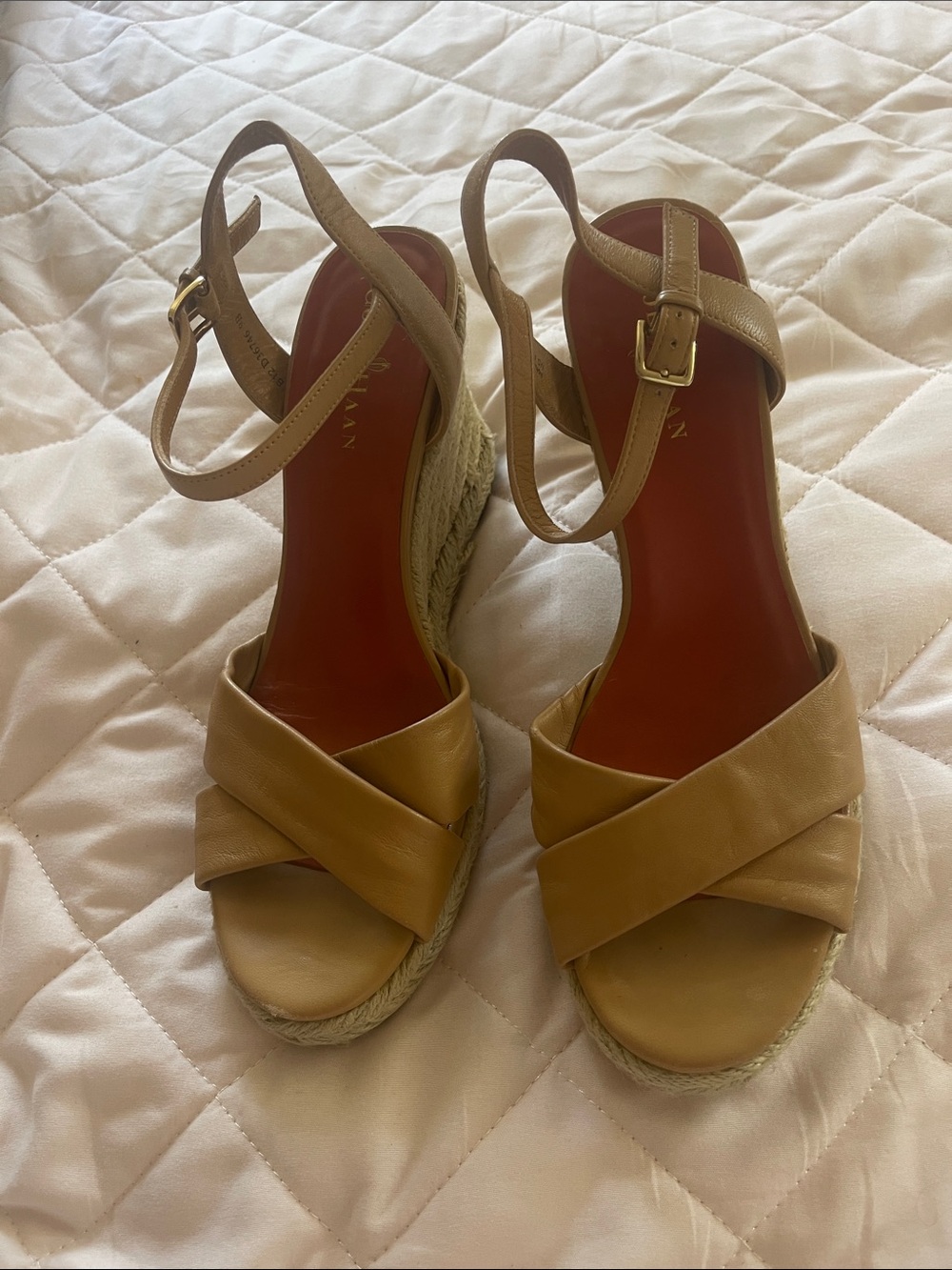 Cole Haan Tan Leather Espadrille Wedge Sandals - Size 9